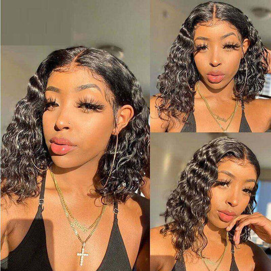 4x4 Lace Water Wave Bob Human Hair Wig