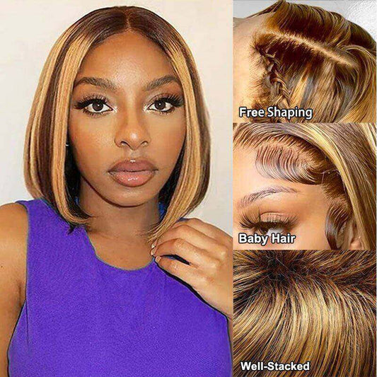 13x4 Lace Frontal Honey Blonde Ombre Highlight Bob wig