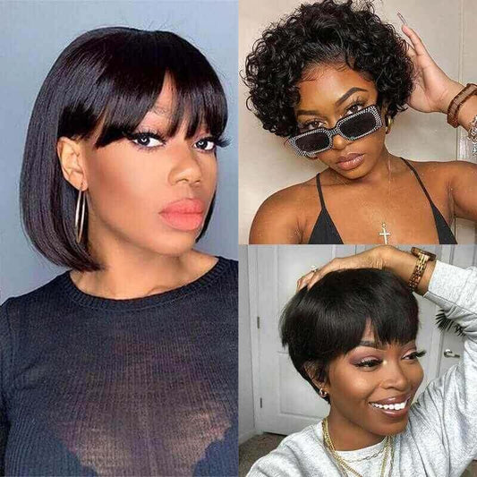 Fringe Bob Wig, Razor Cut Wig, Lace Front Curly Pixie Wig