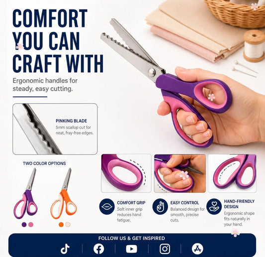Cut Through Layers Without Hand Strain | Stainless Steel Pinking Shears. Ergonomic Soft-Grip. Free UK Delivery