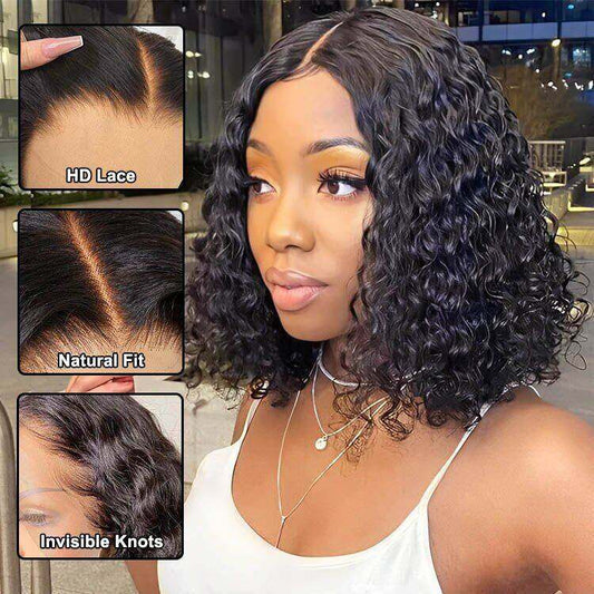 Glueless 4x4 Lace Frontal Water Wave Bob Human Hair Wig
