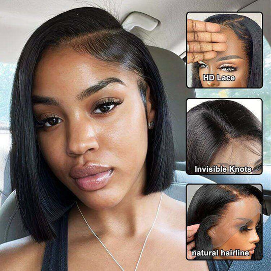 Glueless Straight HD lace human hair Anti-slip tape breathable Cap bob wig