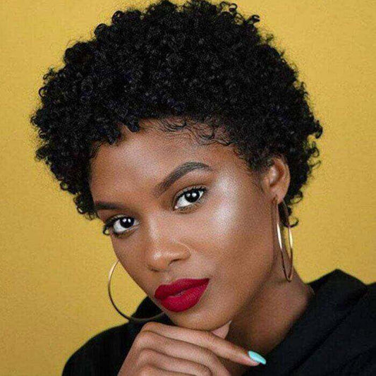 Natural Afro Curly Pixie Cut Glueless Human Hair Wig