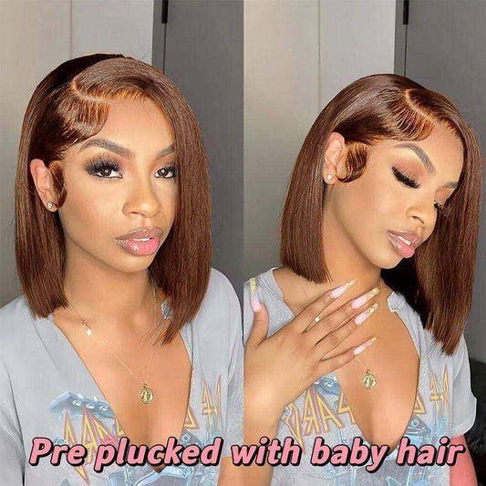 Glueless 13x4 Lace Bob Wig Honey Brown #4 Color Straight Hair