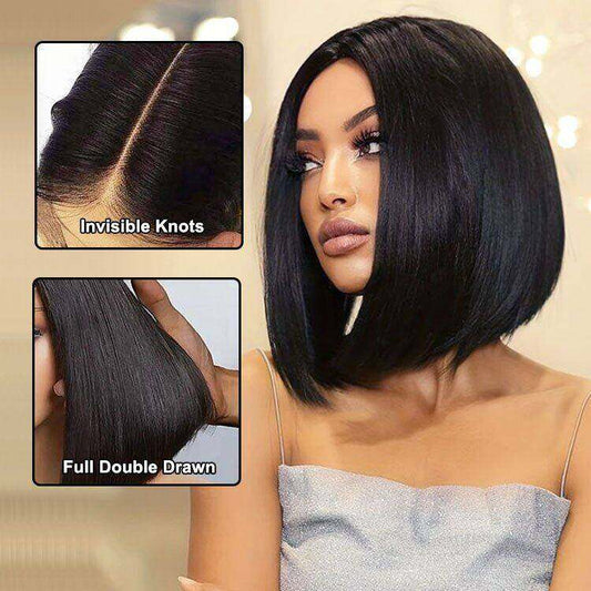 Glueless Blunt Cut Straight Bob Wig Double Drawn Wig Deep Part 2x6 Lace Wig