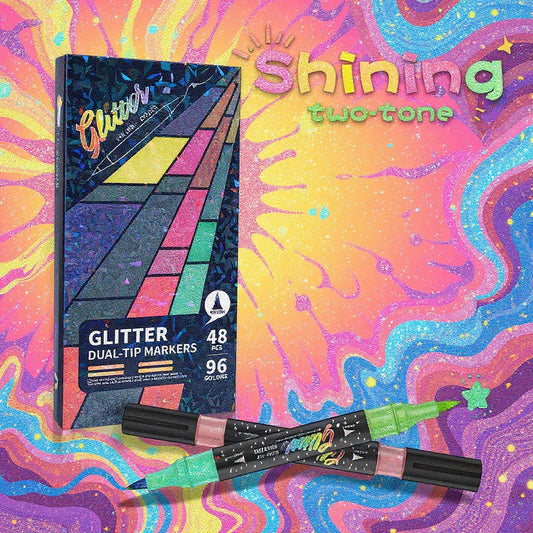 Glitter Effect Brush Markers : Create Sparkling Art Smoothly ( 24-96 Colors | Smooth No Clog | No Bleed Through )