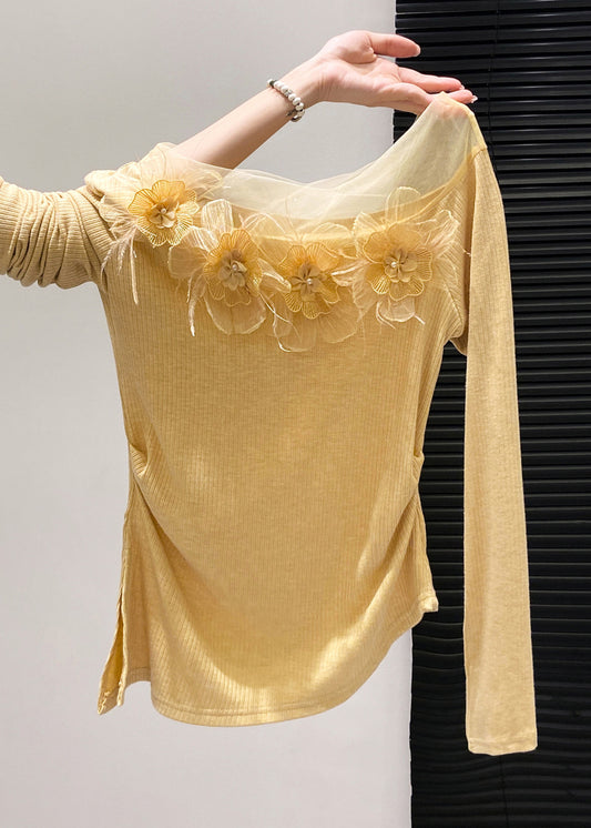 Boho Yellow Floral Decorated Side Open Cotton Tops