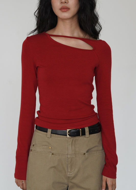 Red Hollow Out Cotton Tops
