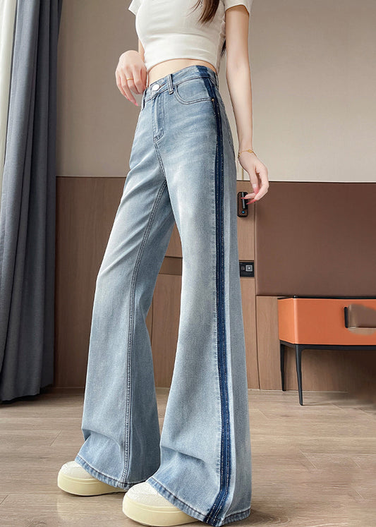 Blue High Waist Patchwork Denim Straight Pants