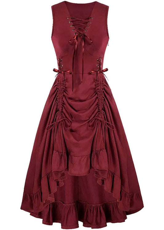 French Cross Strap Drawstring Cotton Party Dresses Sleeveless