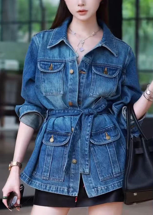 Navy Tunic With Pockets Denim Jacket