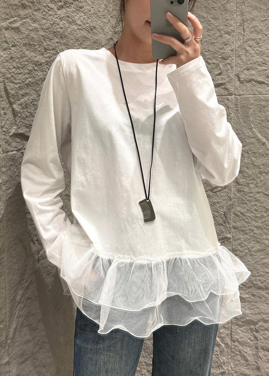 White Oversized Patchwork Tulle Shirt