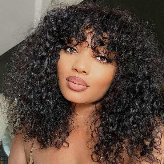 Glueless Water Wave Short Bob Wig with Bangs Brazilian Virgin Human Hair