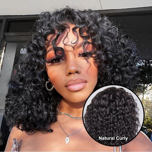 Glueless Water wave Short Bob Wig with Bangs