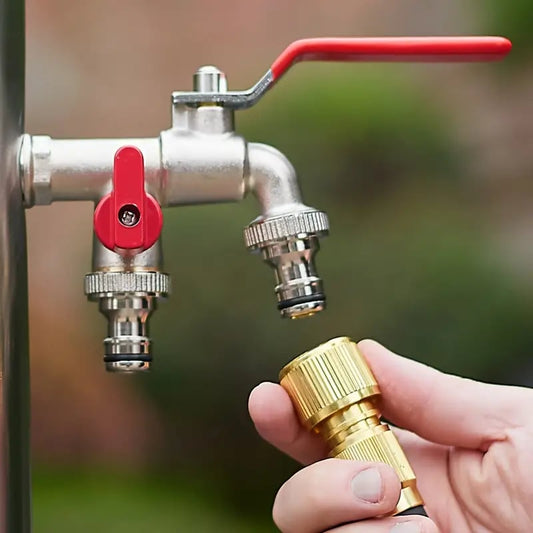 Universal Stainless Steel Double Outlet Garden Faucet | Independent Valves, & Easy Install
